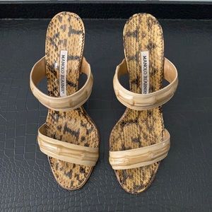 Manila Blahnik Bamboo Strapped Snakeskin Pumps